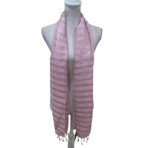 Nwt artisans Angkor 100% silk Pink tonal stripe weave Scarf wrap fringe hems